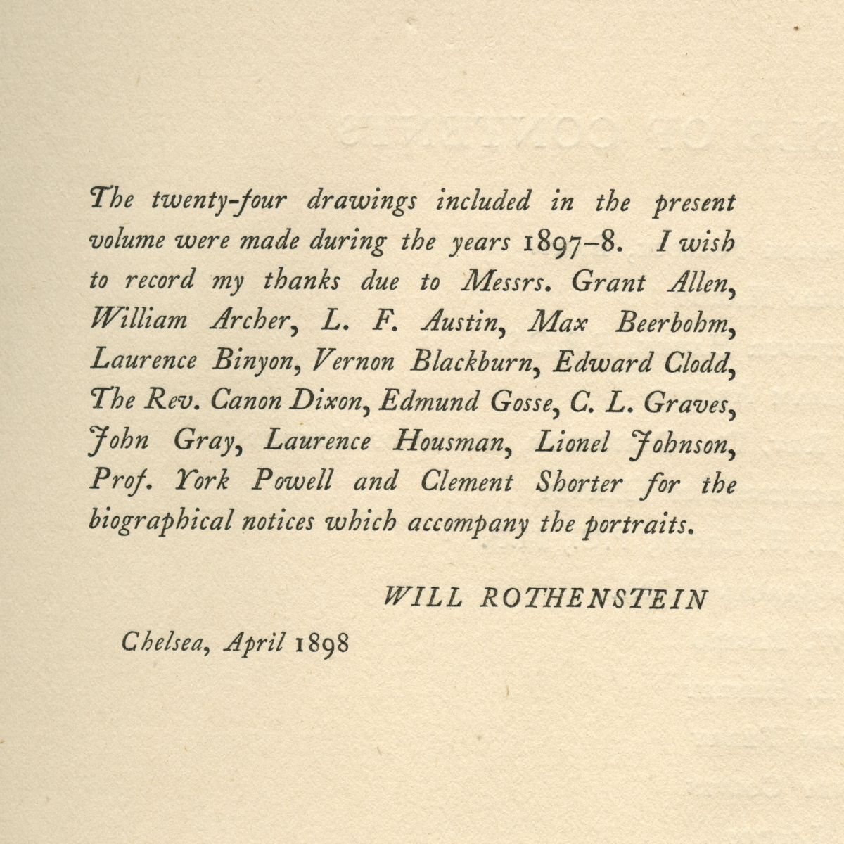 William Rothenstein『English Portraits』（1898年、Grant Richards）の序文